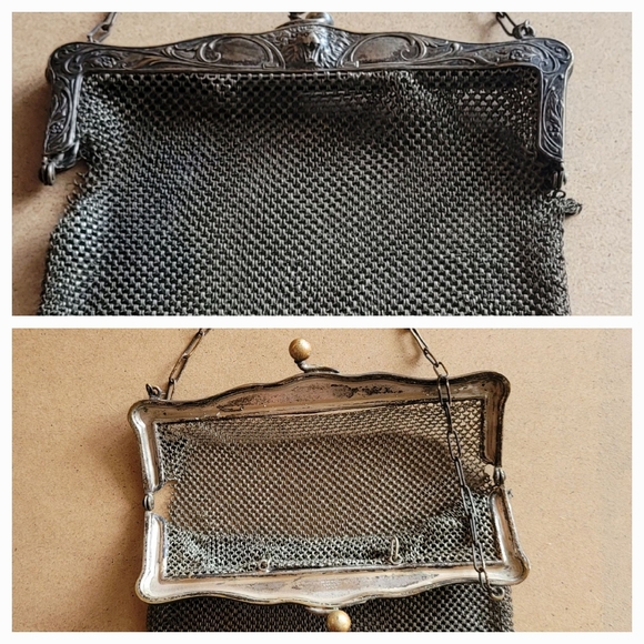 1906 mesh purse GERMAN SILVER lion repousse CHAINMAIL - Picture 3 of 5